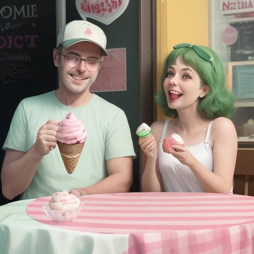 Couple using spumoni ice cream in the bedroom