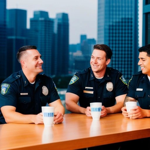 Police officers enjoying doughnuts and coffee