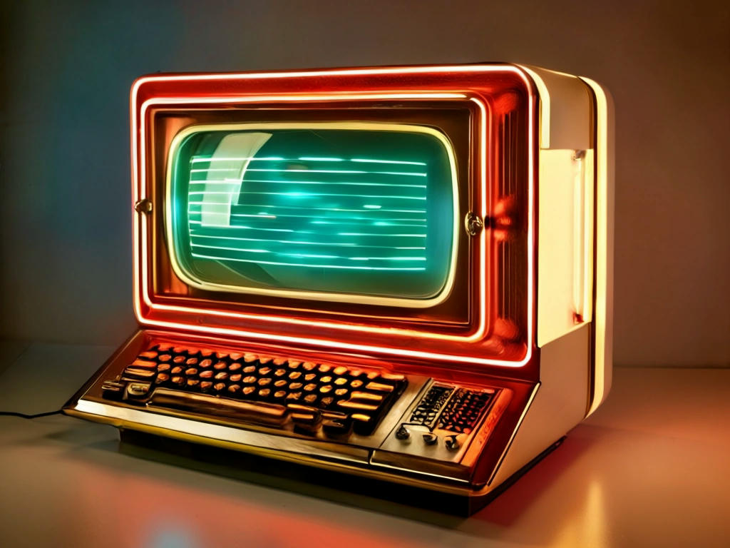 a vintage 1950s computer with flashing lights and a retro-futuristic design