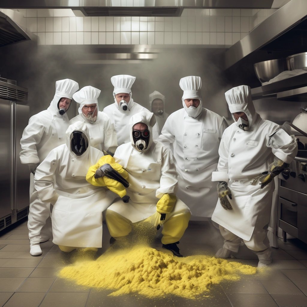 Chefs in hazmat suits in Breaking Kitchen