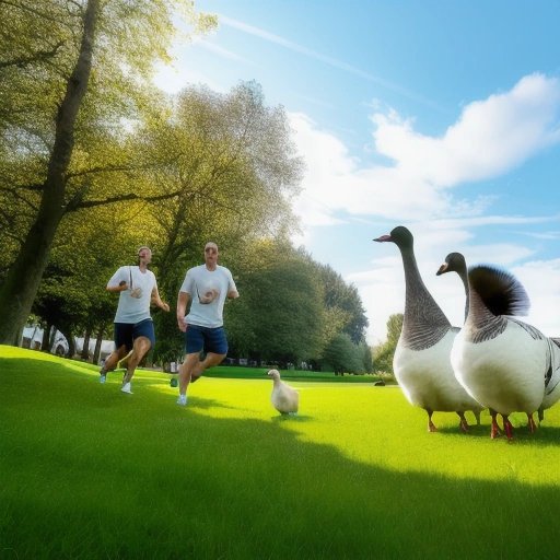 Kids playing with baby goose in a park