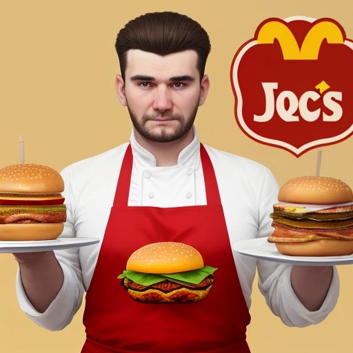 Russian chef holding a burger that doesn't resemble the McDonald's burger
