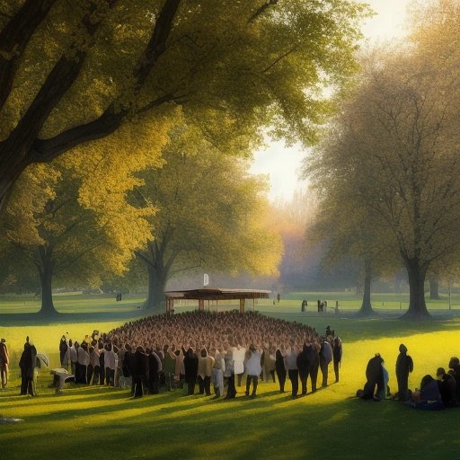 Crowd of people gathering around baby goose in a park