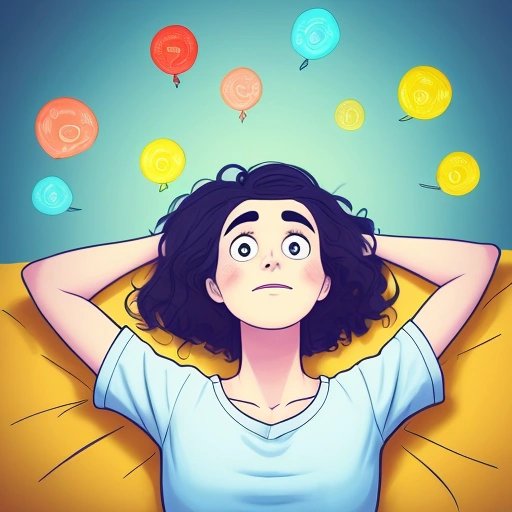 Man lying in bed with thought bubbles