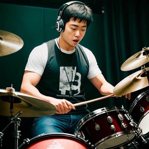 Drummer playing drums without bass