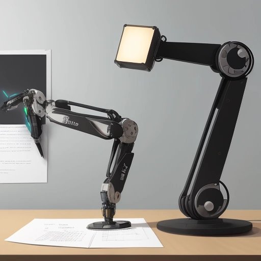 Robotic arm scanning a page with handwriting on it