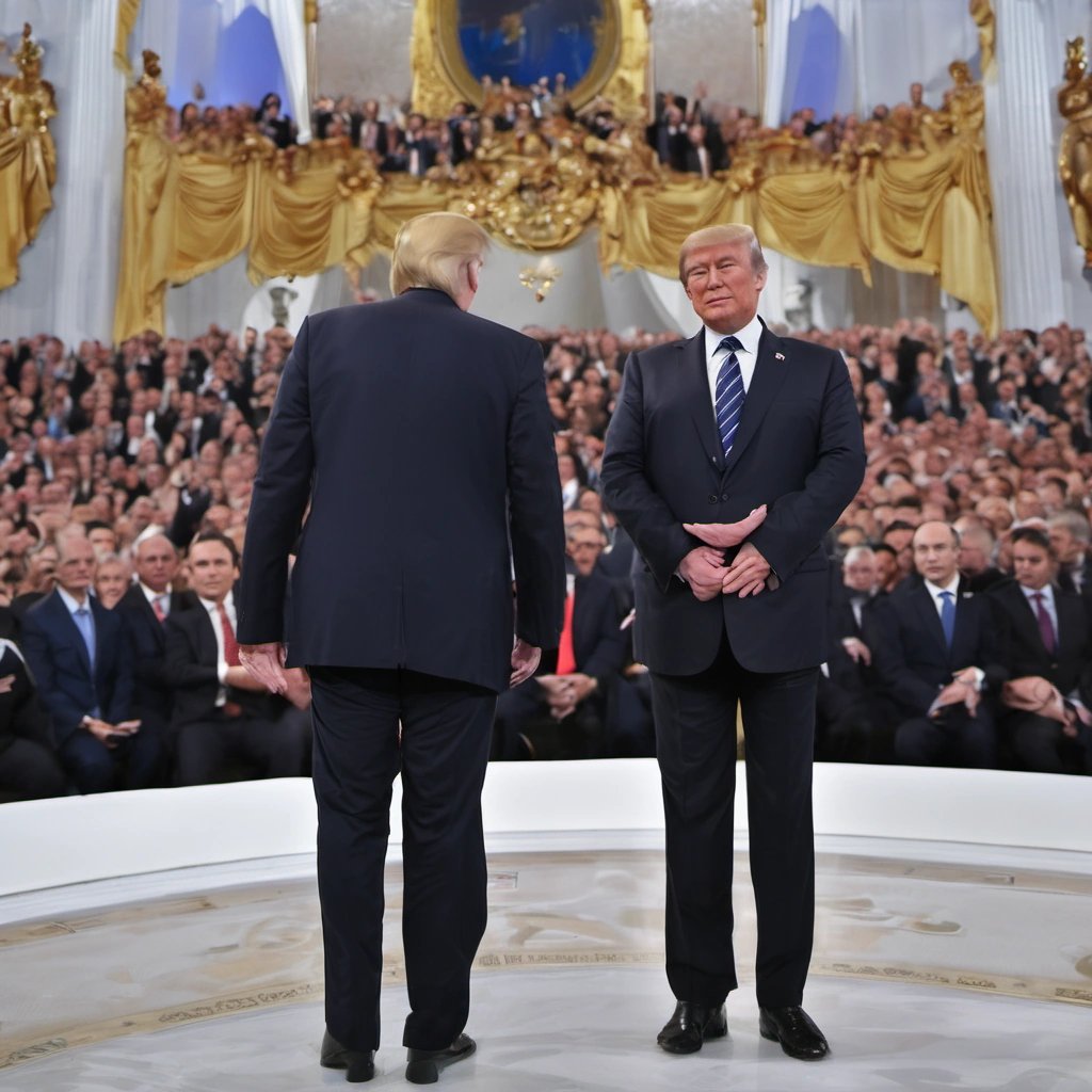 Trump and Putin addressing crowd together