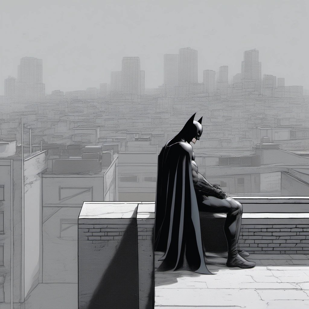 Batman contemplating without bat ears