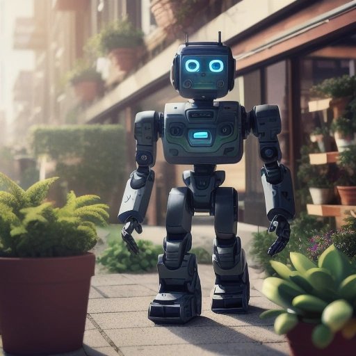 Manhack robot surrounded by destroyed plants