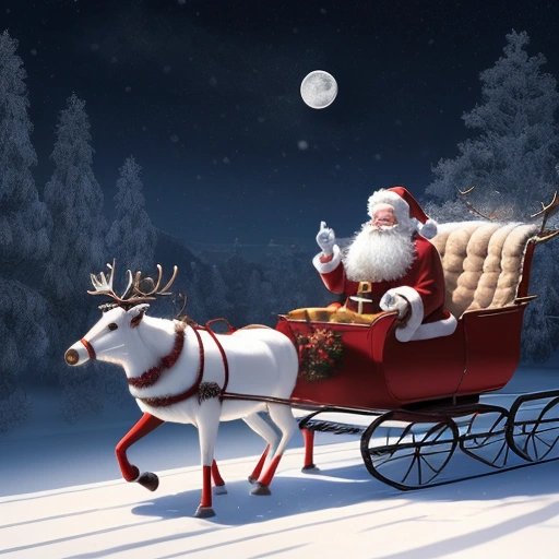 Santa Claus flying in his sleigh