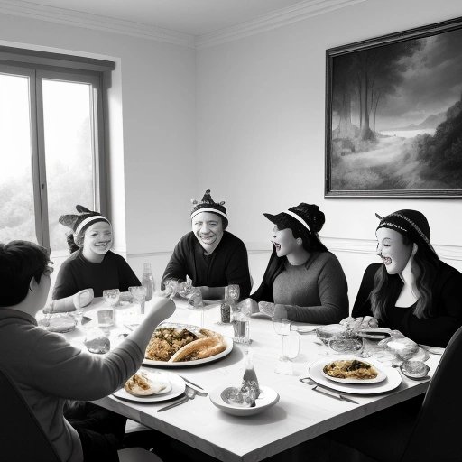 People sharing a meal with their brain slugs at a table
