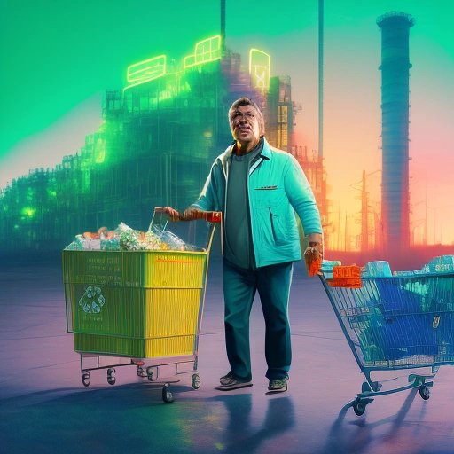 Ted pushing a shopping cart full of recycling bins