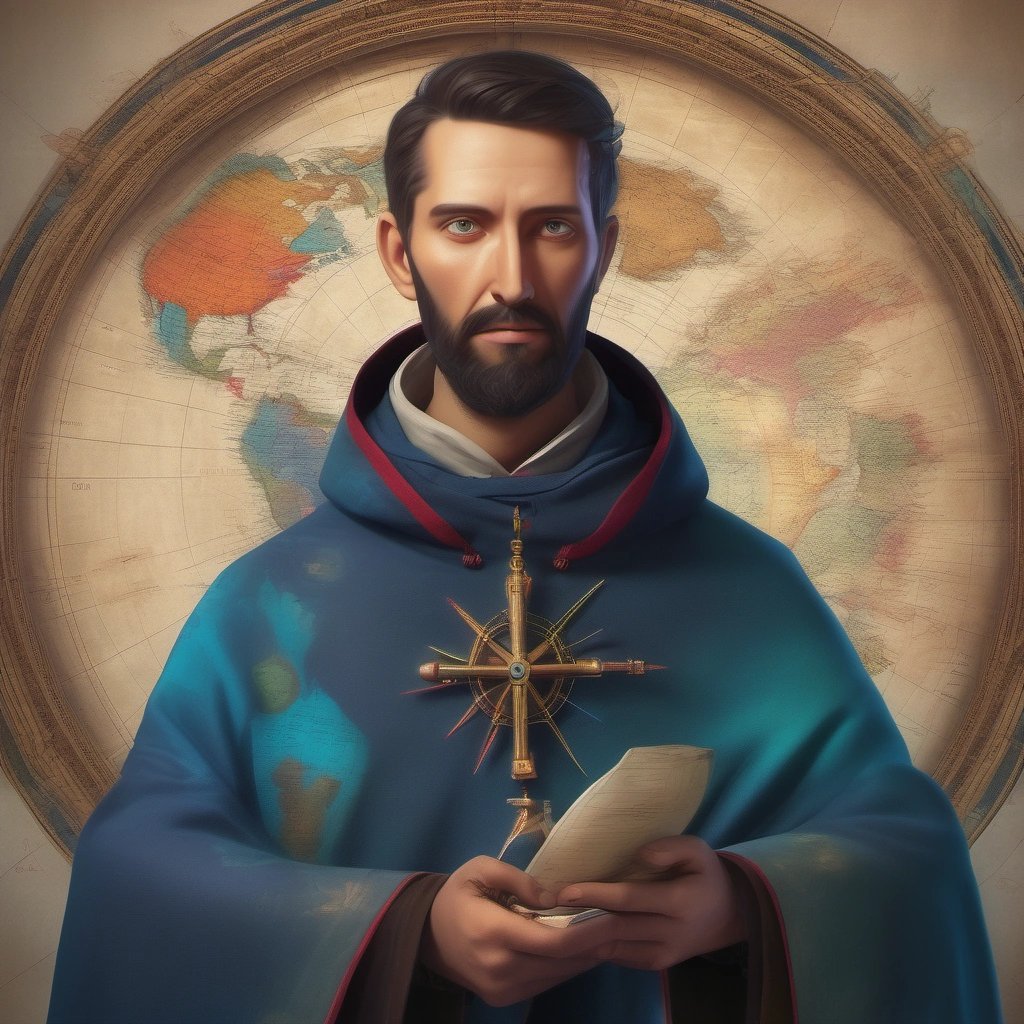 St. Francis Xavier surrounded by maps and compasses