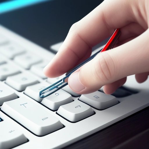 Man using a paperclip to clean keyboard