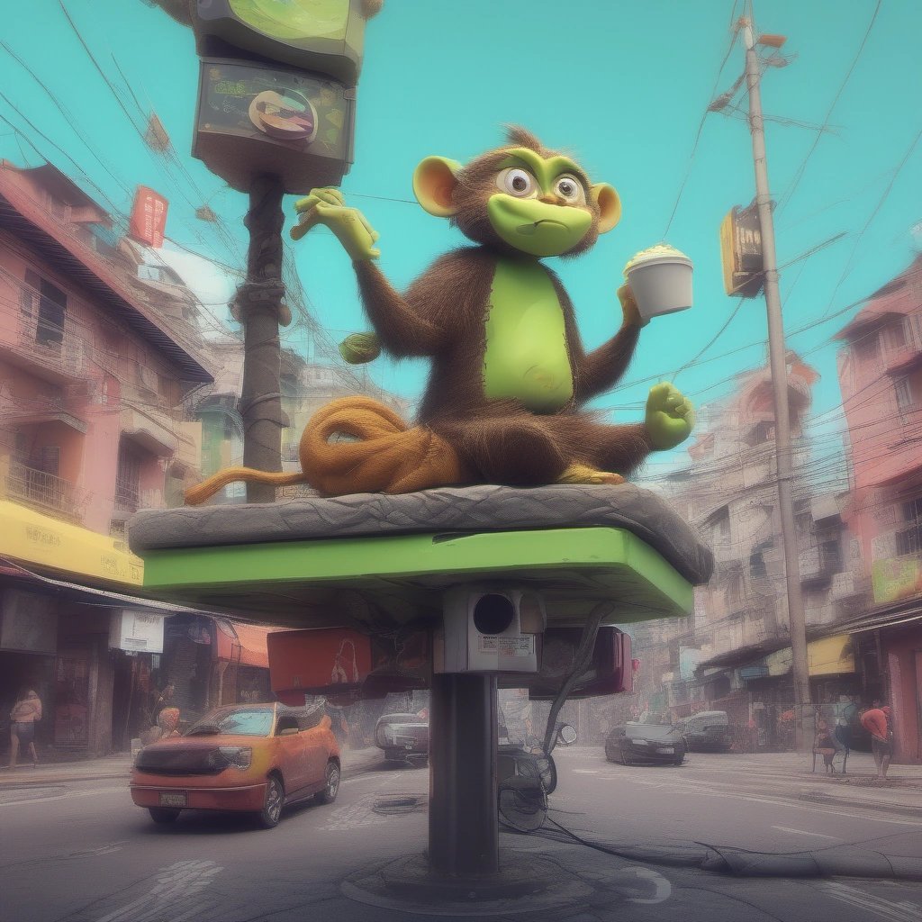 Monkey creating chaos at a cafe