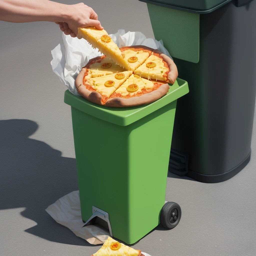 Angry person throwing pineapple pizza in the trash