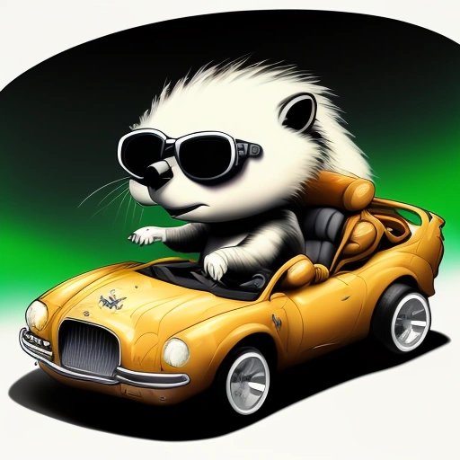 Skunk driving fart-powered car