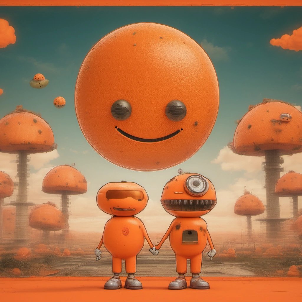 Orange and watermelon with radiation signs