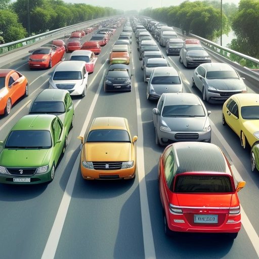 Cars stuck in a traffic jam, personalized with decorations
