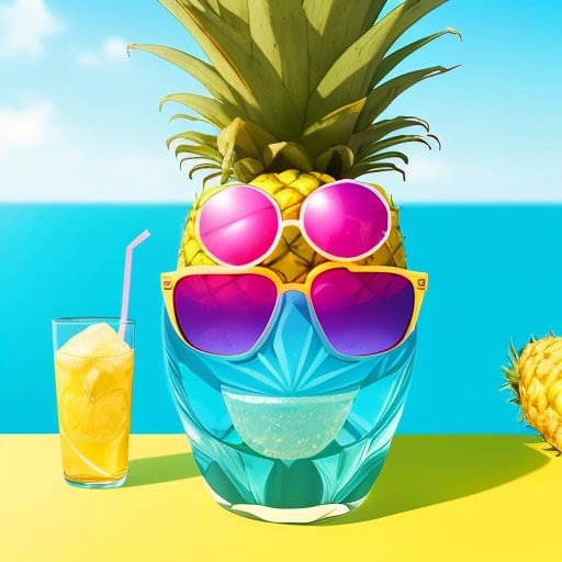 Cheerful pineapple in a glass of water