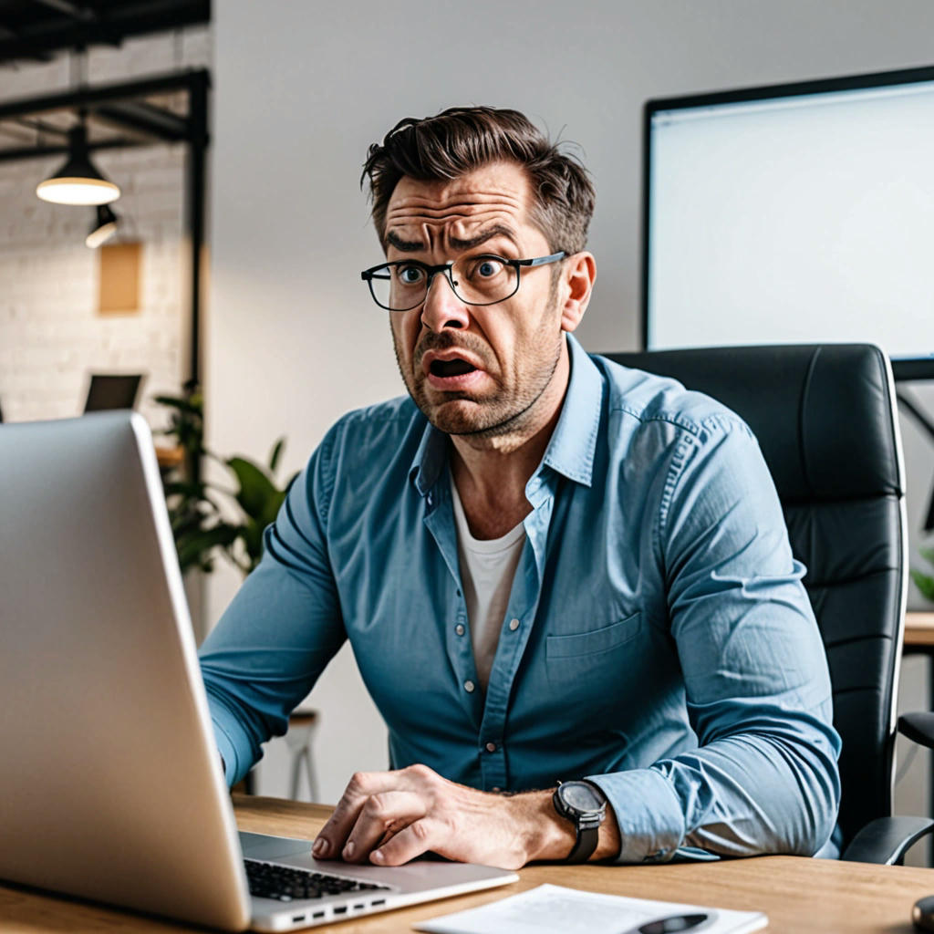 A person looking frustrated at their computer screen