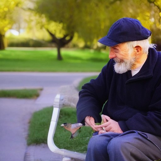 Old man feeding pigeons