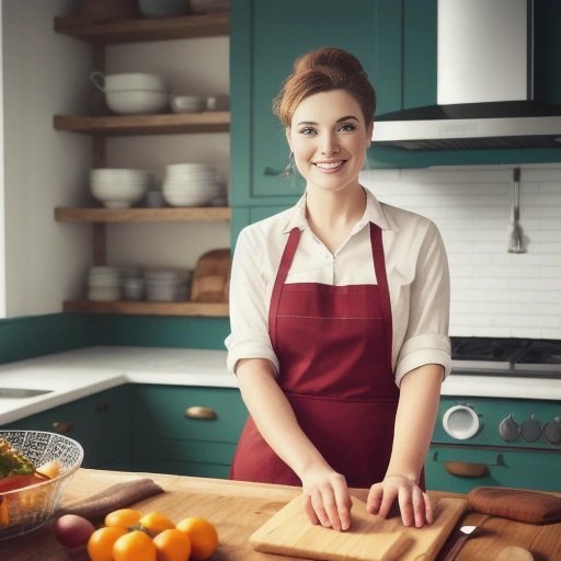 Woman cooking retro-style in a happy home