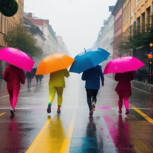 People running with colorful paint splashing on them