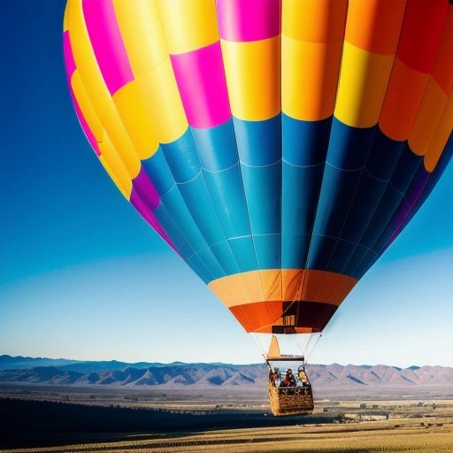 People in a hot air balloon floating through the sky
