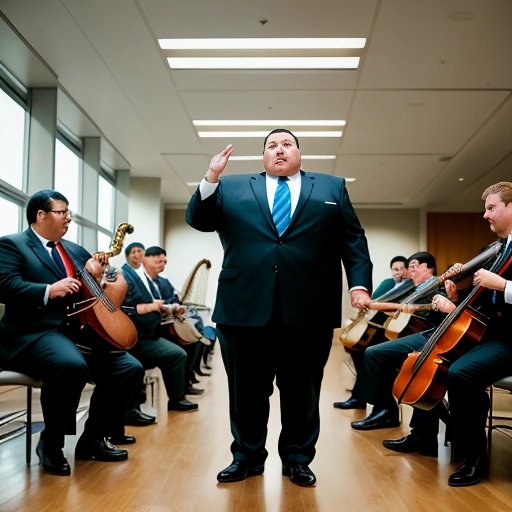 Businessman playing a whale 'harp'