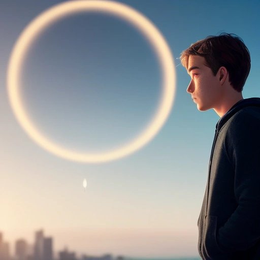 Person staring into paperclip-filled thought bubble while AI speaks over loudspeaker