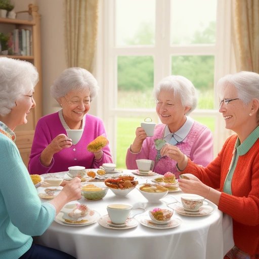 Elderly women having a tea party