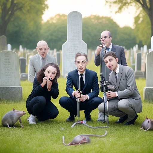 People posing with radioactive rats in the cemetery