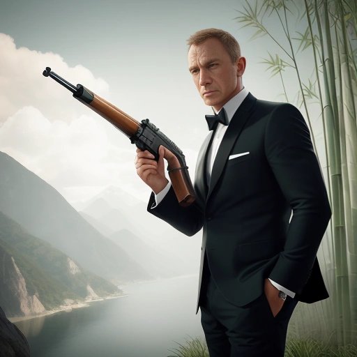 James Bond with bamboo gun