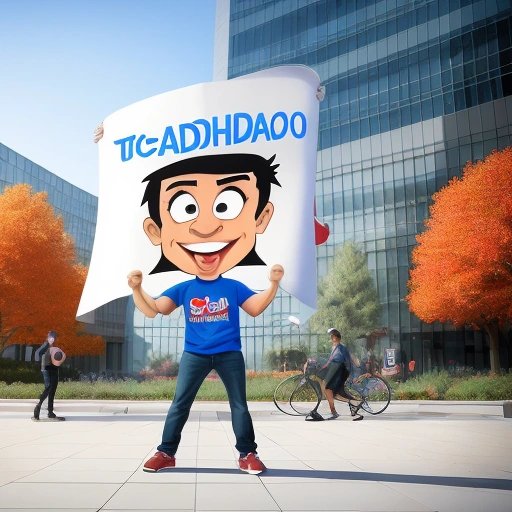 ADHD activist with a megaphone in front of a Google building