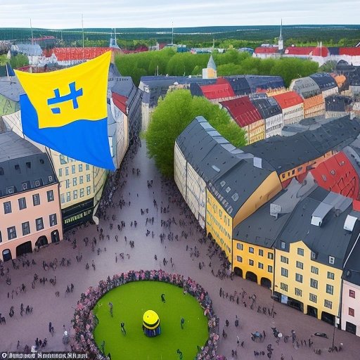 Swedish town's main square adorned with banners commemorating the remote-controlled plane incident