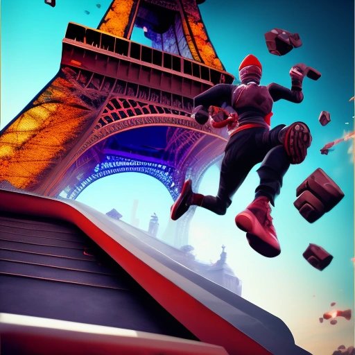 Fortnite gamer battling at the Eiffel Tower