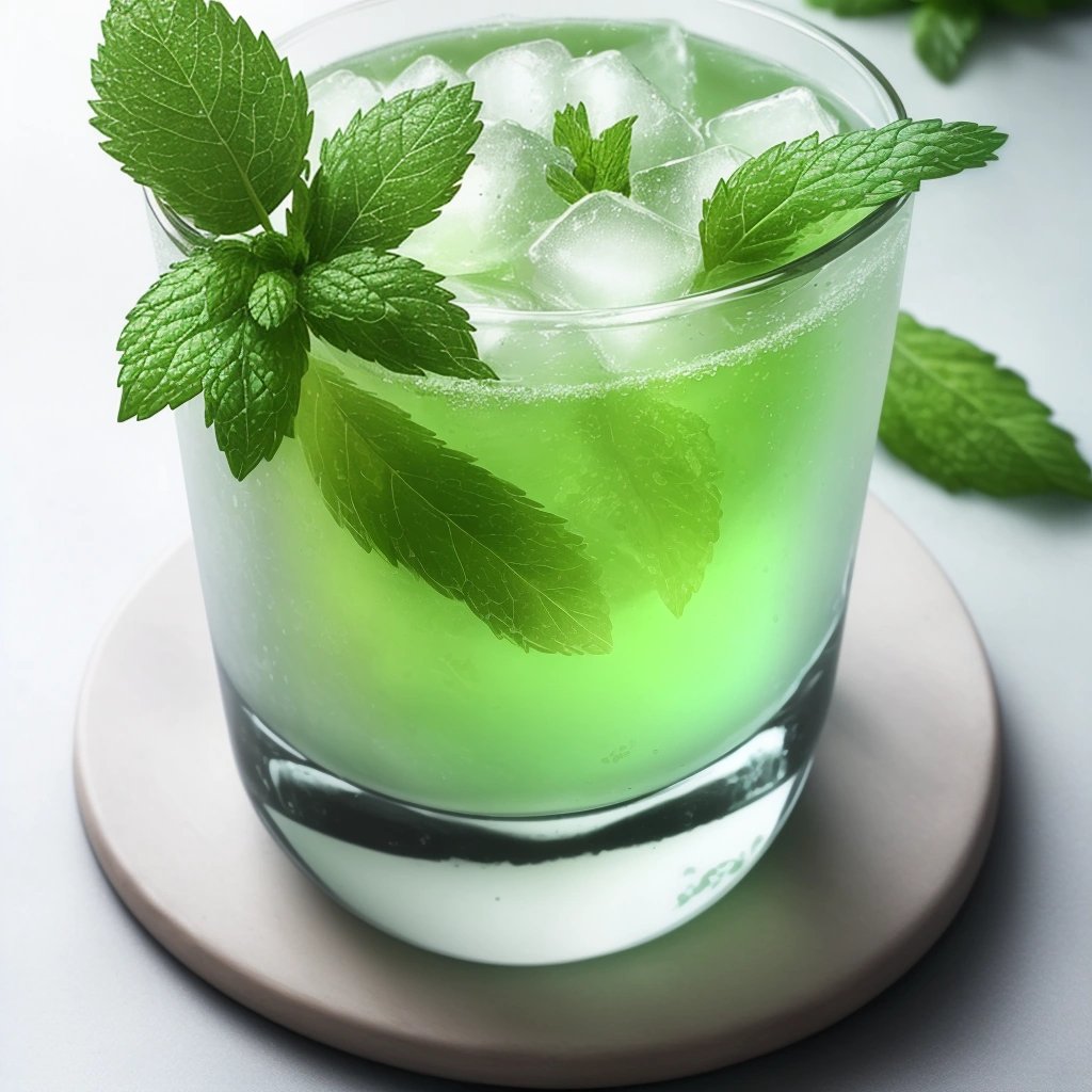 Glass of minty liquid with garnish