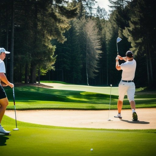 Frustrated golfers trying to hit ball into tiny hole