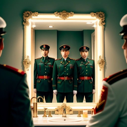 Russian soldiers in front of a mirror
