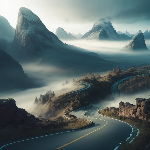 VR view of winding roads and mountains