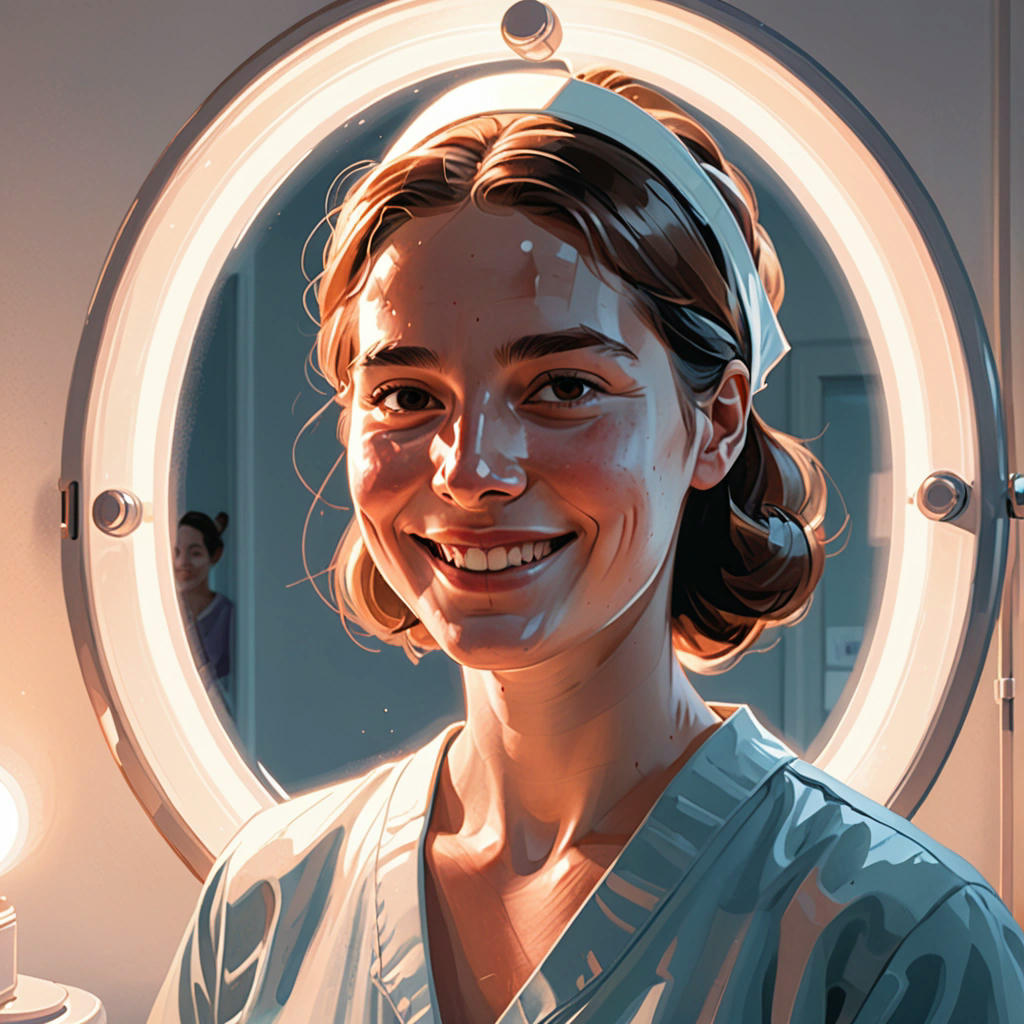 The Nurse's reflection in the mirror