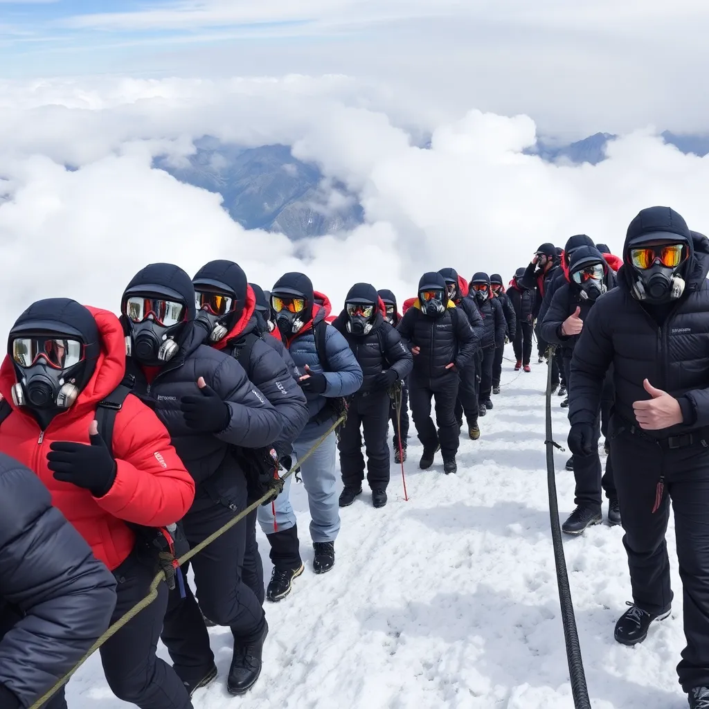 The “unrelenting parade” of climbers with reflective sunglasses