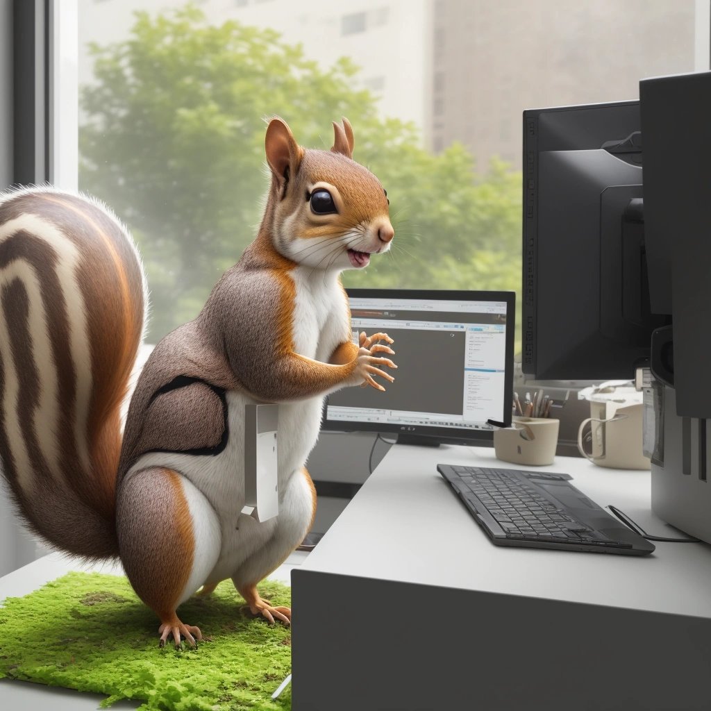 Squirrel nesting in computer-shrub