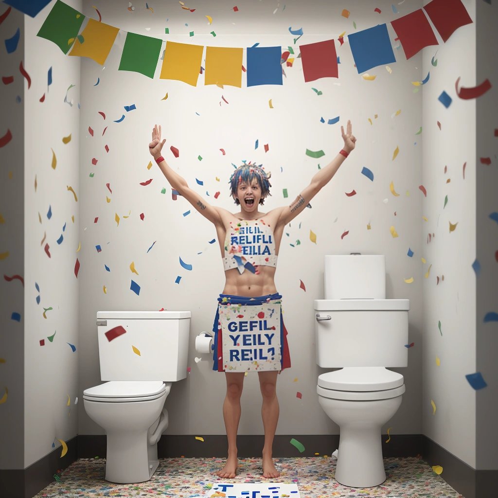 person celebrating after using the toilet