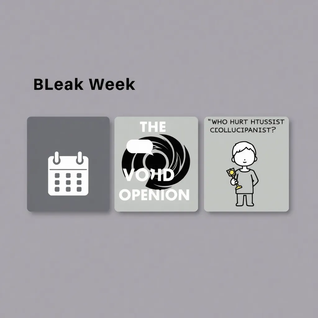 “Bleak Week / The Void Opinion / Who Hurt This Columnist?” section tiles