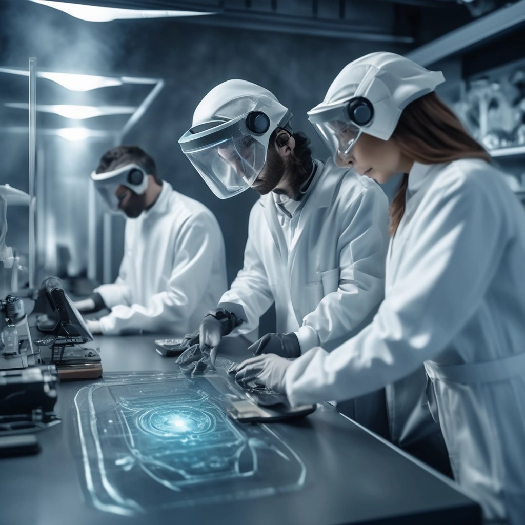 Scientists analyzing the artifact