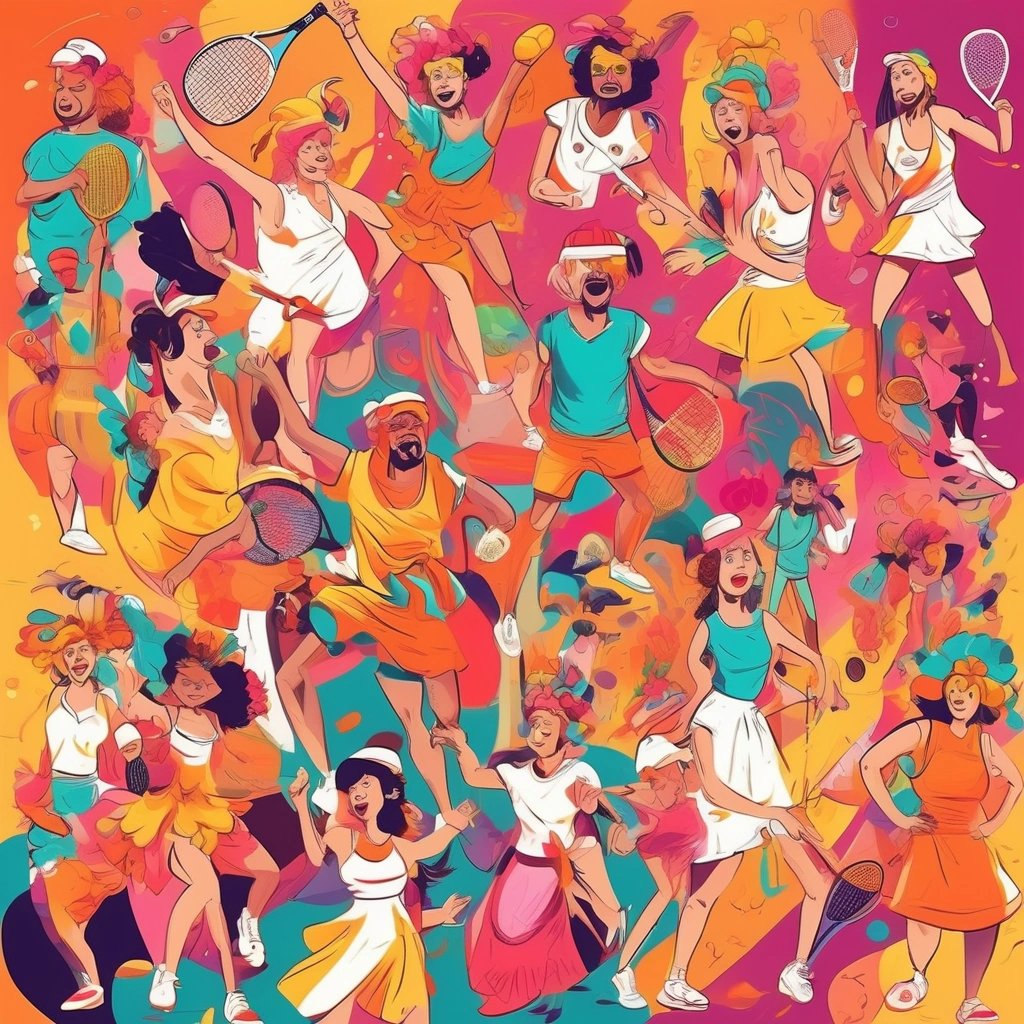 Tennis players in vibrant costumes