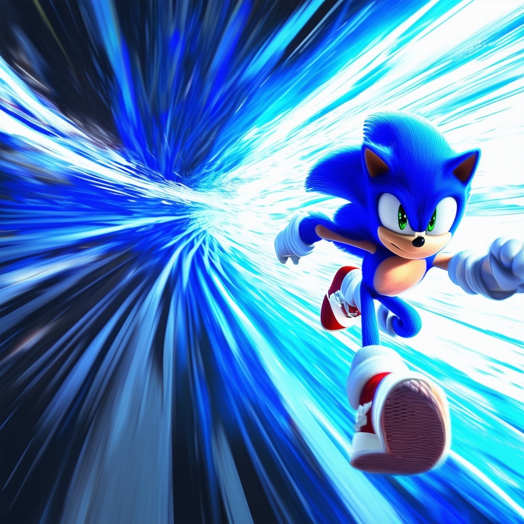 Sonic the Hedgehog breaking the sound barrier in 'Sonic X'.