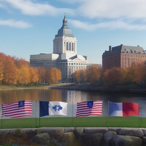 Scenic view of the Liberty Bell with New Hampshire and Vermont flags